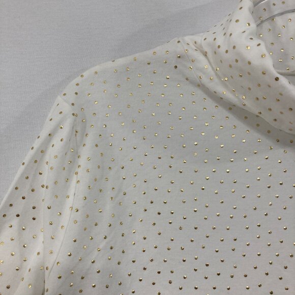 Talbots Top size 1X White Gold Polka Dot Mock Neck Stretch Knit Long Sleeve - Picture 4 of 10